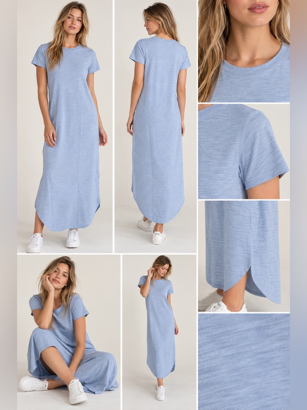 Six/Fifty NWT Baby Blue 100% Cotton Maxi T-Shirt Dress, Size XS